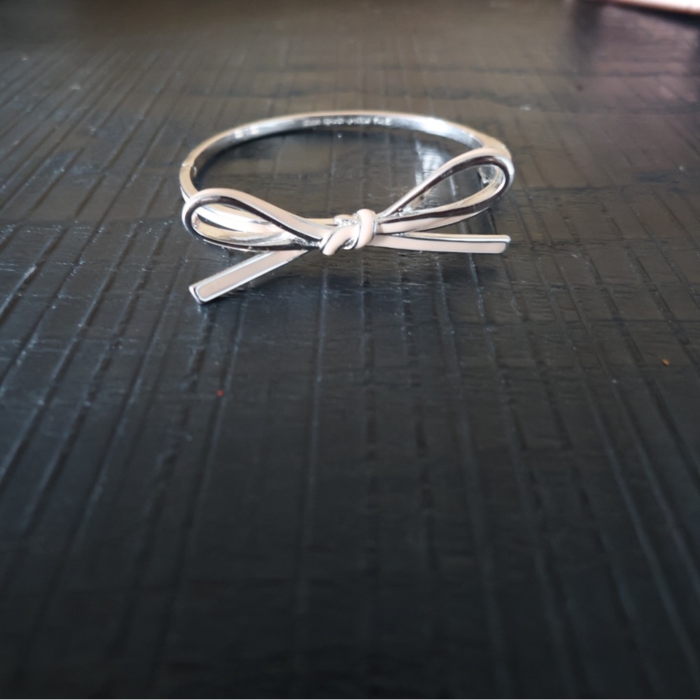 Kate Spade Pink and Silver Enamel Bow Bracelet Bangle w/latch